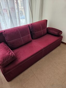 Rozkládací sedačka/pohovka - burgundy samet (vínová) - 3