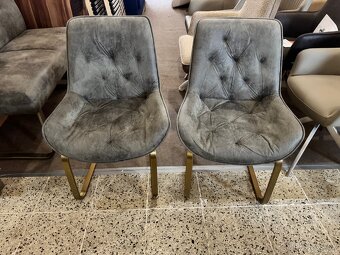 2x NOVÉ jídelní Šedé křesílka-židle zlatá podnož - 3