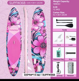 Paddleboard 🩷 Pink Flower 🌺, 335x84x15, Nosnost 165kg - 3