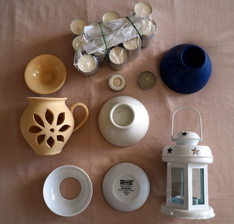 Keram. svícny, aroma lampa, lucerna + čaj. svíčky; petrželák - 3