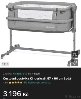KINDERKRAFT - Dětská postýlka NESTE světle šedá - 3