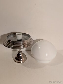 Art Deco lustr z niklované mosazi, bílé opálové stínidlo - 3