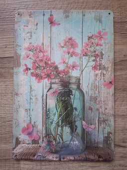 Plechová cedule 20x30cm růžové květy - 3