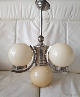 Starožitný lustr art deco 20-30. léta na tyči béžo - 3