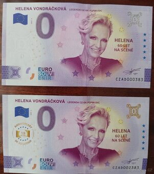 0 Euro souvenir bankovky Helena Vondráčková CZ+SK - 3