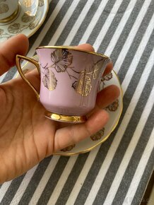 Starožitná porcelánová čajová sada 6 šálků a podšálků - 3
