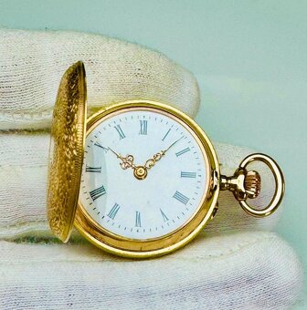 14K CELO ZLATÉ TŘÍPLÁŠŤOVÉ KAPESNÍ HODINKY - JEPTIŠKY - 3