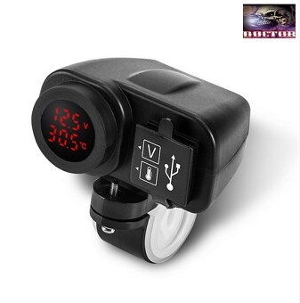 12V moto nabíječka,2xUSB,vypínač,voltmetr + teploměr. - 3