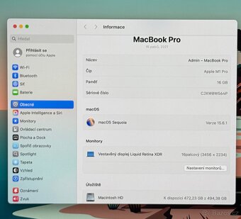 MacBook Pro 16” 2021/16GB RAM/M1 Pro/512GB SSD/Záruka - 3