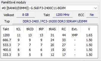 Ramky 8GB DDR3 2400 a 1600 XMP i bez XMP s chladičem - 3