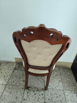 Kožené jídelní židle, pravá bílá kůže, dřevo - 3