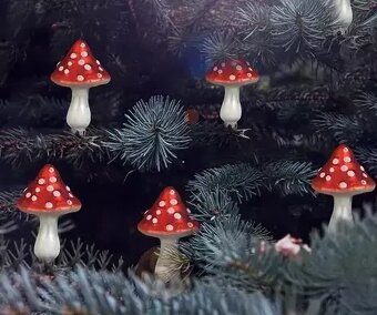 Retro vánoční ozdoby Muchomůrky-klips - 3