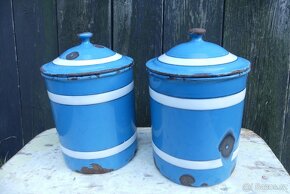 Cukr a káva, smaltované dózy s víkem, modrý smalt - 3