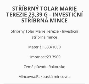Stříbrná mince Tolar Marie Terezie 1780 Novoražba - 3