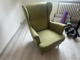 Křeslo ušák - Ikea Strandmon - zelené + béžové potahy - 3