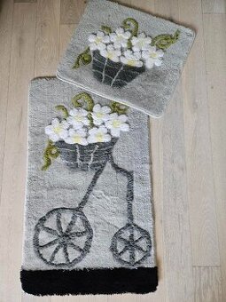 Koupelnová luxusní předložka nová, pratelná šedá bílé květy, - 3