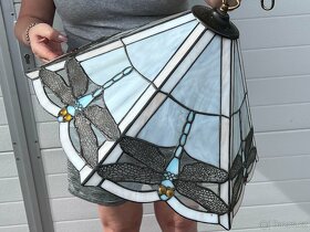 Tiffany lustr vážky vitrážové sklo a mosaz - 3