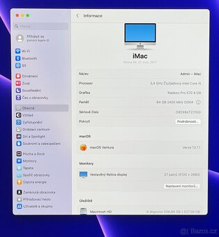 iMac 27” 5K 2017 CTO /64GB RAM/Intel i5/512GB SSD/ Záruka - 3