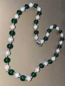 Náhrdelník, náramek z pravých perel 7-8 mm jadeity - 3