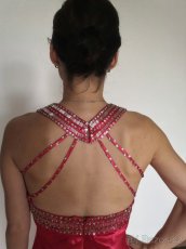 Saténové červené plesové šaty vel. S M - 3