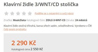Kvalitní klavírní židle, kulatá otočná - 3