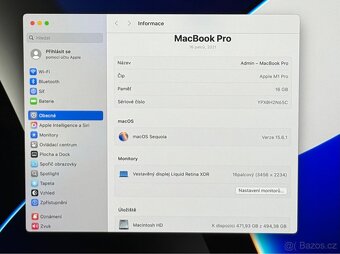 MacBook Pro 16 2021/16GB RAM/M1 Pro/512GB Disk/Záruka - 3