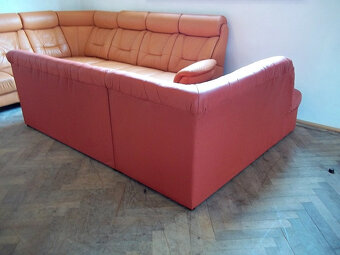 086 Kožená rohová sedací souprava sedačka červená - 3