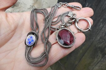 Stříbrný šatlén, řetízek na hodinky s přívěškem - 3