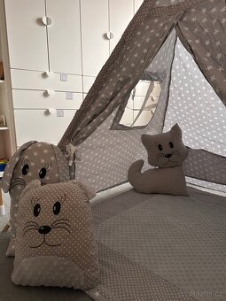 Dětský stan - teepee (týpí) Exclusive s doplňky šedý - 3