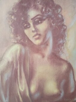 obraz KUDRNATÁ DÍVKA, akt, pastel, nesignováno - 3