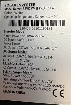 Hybridní střídač/měnič REVO VM II PRO 5,5kW/48VDC - 3