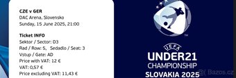 Prodám tři lístky na euro 21 Česko - Německo 15.6.2025 - 3