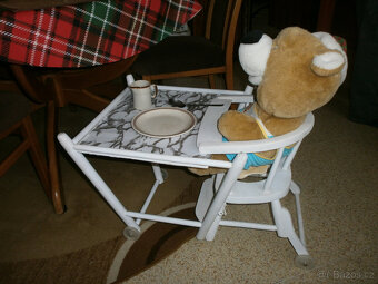 Retro dřevěná - dětská rozkládací židlička a houpátko - 3