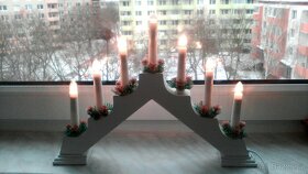 Retro - dřevěný vánoční svícen, papírový betlém - 3