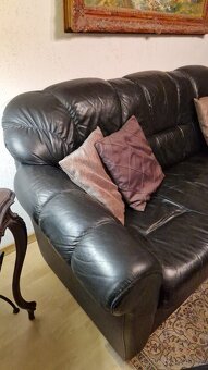 Sedací souprava kožená černá třídílná - 3