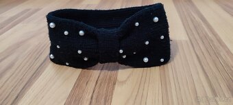 Zimní čelenka s perlami, černá - 3