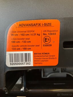 Prodám sedačku Romer BRITAX Advansafix - i Size - 3