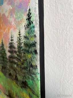 Ruční obraz – krajina Chamonix se zlatým sluncem, 50 x 50 cm - 3