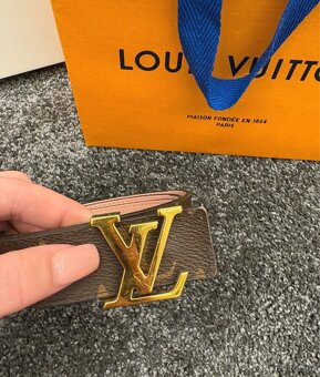 LV Monogram pásek – růžová kůže & canvas, zlatá spona - 3