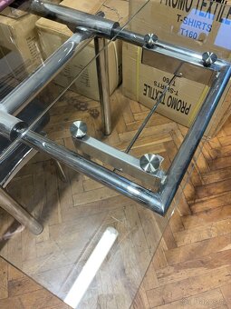 ✅ Jídelní skleněný stůl | rozkládací | chrom/sklo | 6x židle - 3