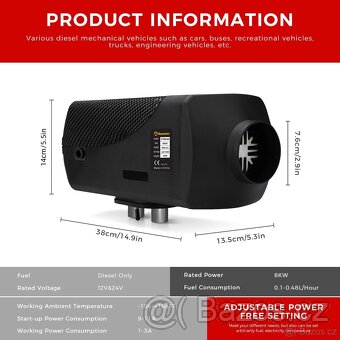 Nezávislé topení 5kW, 12+24V, Auto START/STOP, BT - 3