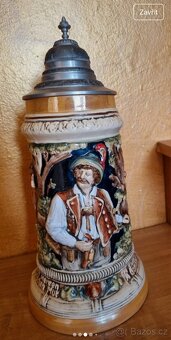 Starožitný korbel...Starožitný korbel s cínovím vičkem - 3