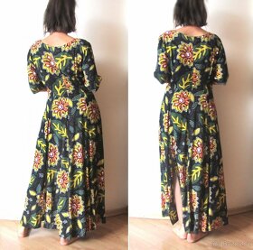 Vintage 90s maxi květované propínací šaty rozparky - 3