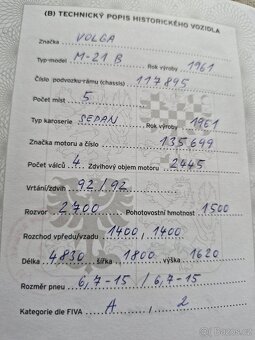 Prodám veteránské doklady na volhu 21 - 3