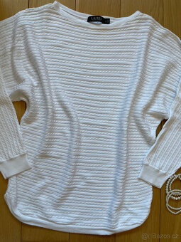 Sněhově bílý copánkový svetr Ralph Lauren, vel. L - 3