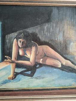 obraz DÍVKA U KRBU, akt, olej, sign. Hájek - 3