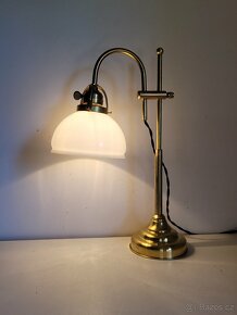 mosazná posuvná lampa, lampička, bankéřka, bílé stínidlo - 3