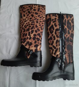 Kozačky holínky černé + leopardí vzor, vel. 37/38 - 3
