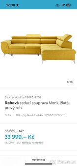 Rohová sedací souprava Monk, žlutá, pravý roh - 3