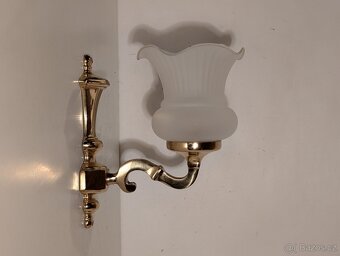 mosazná lampa, lampička, matové stínidlo zvoneček - 3